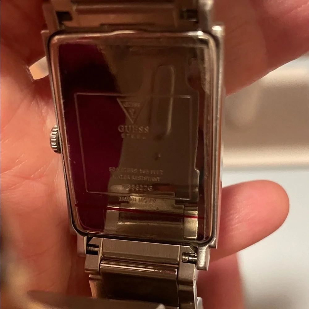 Guess Men’s Black Dial Stainless Steel Rectangular Watch